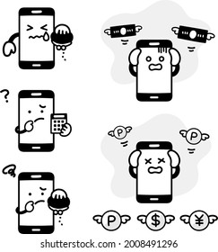Facial expression set of personal computer character's trouble