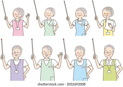 Facial expression set for senior doctors, nurses and chiropractors