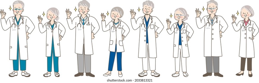 Facial expression set for senior doctors, nurses and chiropractors