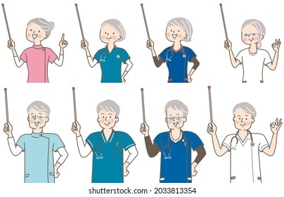 Facial expression set for senior doctors, nurses and chiropractors