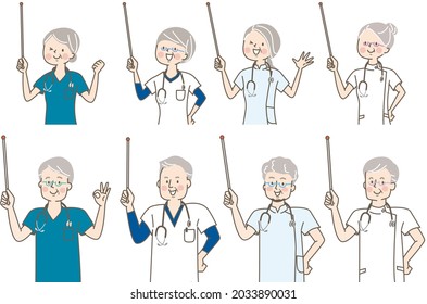 Facial expression set for senior doctors, nurses and chiropractors