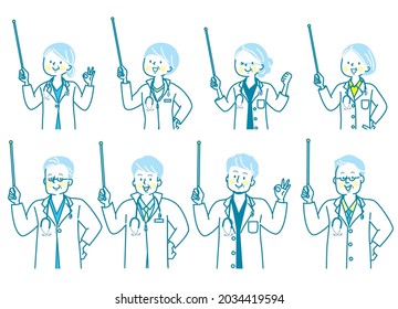 Facial expression set for senior doctors, nurses and chiropractors