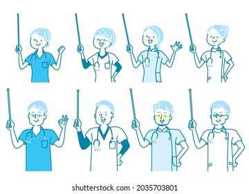Facial expression set for senior doctors, nurses and chiropractors