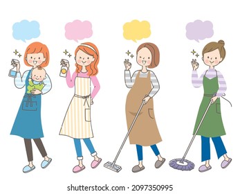 Facial expression set of a woman cleaning