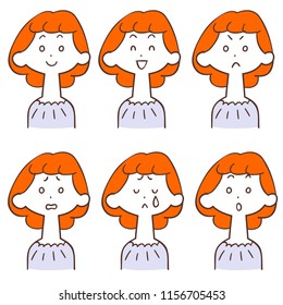 Facial expression of six kinds of redhead women