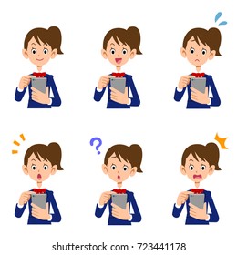 Facial expression of smartphone operated girls students