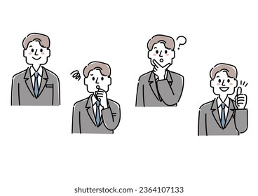 Facial expression variation set for men in suits
