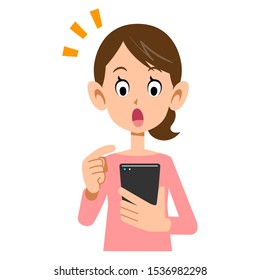 Facial expression of a woman operating a smartphone