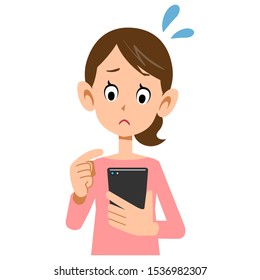 Facial expression of a woman who operates a smartphone