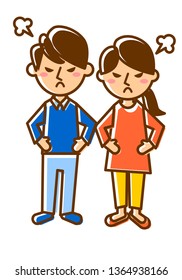Facial expressions of angry. Whole body of man and woman. Vector illustration.
