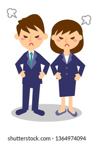 Facial expressions of angry. Whole body of male and female office workers. Vector illustration.
