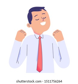 facial expressions and body postures of young businessmen feel successful, happy expressions of men who feel successful, human vector illustration characters