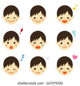 Facial expressions of boy. Vector EPS 10 illustration