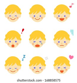 Facial expressions of boy. Vector EPS 10 illustration