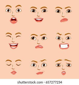 Facial expressions for female character illustration