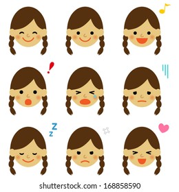 Facial expressions of girl. Vector EPS 10 illustration