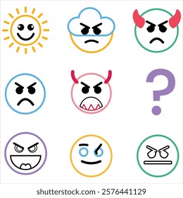 Facial expressions icons set fully vectorized