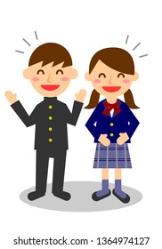 Facial expressions of laugh. Whole body of male and female students. Vector illustration.
