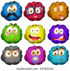 Facial expressions on fluffy balls illustration