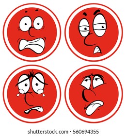 Facial expressions on red circle illustration
