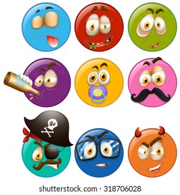 Facial expressions on round balls illustration