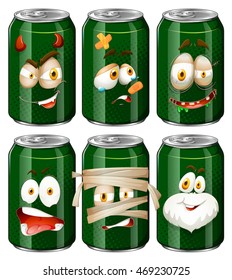 Facial expressions on soda cans illustration