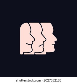 Facial expressions RGB color icon for dark theme. Emotional states recognition. Happy, sad, angry emotions. Isolated vector illustration on night mode background. Simple filled line drawing on black