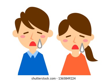 Facial expressions of sad. Upper body of man and woman. Vector illustration.
