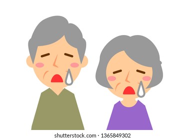 Facial expressions of sad. Upper body of elderly man and woman. Vector illustration.
