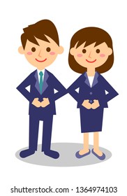Facial expressions of smile. Whole body of male and female office workers. Vector illustration.
