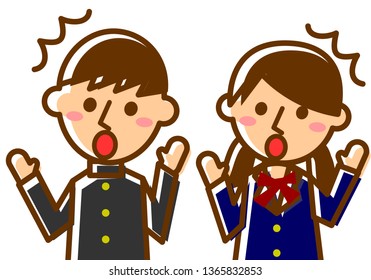 Facial expressions of surprise. Upper body of male and female students. Vector illustration.
