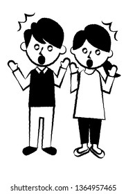Facial expressions of surprise. Whole body of man and woman. Vector illustration.

