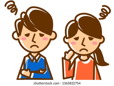 Facial expressions of trouble. Upper body of man and woman. Vector illustration.
