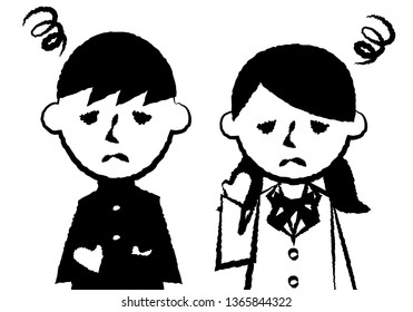 Facial expressions of trouble. Upper body of male and female students Vector illustration.
