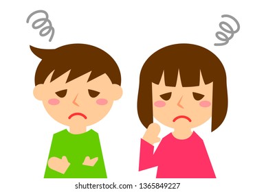 Facial expressions of trouble. Upper body of boy and girl. Vector illustration.
