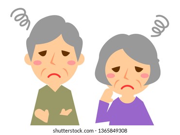 Facial expressions of trouble. Upper body of elderly man and woman. Vector illustration.
