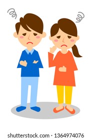 Facial expressions of trouble. Whole body of man and woman. Vector illustration.

