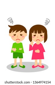 Facial expressions of trouble. Whole body of boy and girl. Vector illustration.
