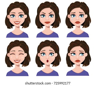 Facial Expressions Woman Different Female Emotions Stock Vector ...