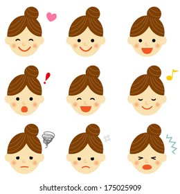 Facial expressions of woman. Vector EPS 10 illustration