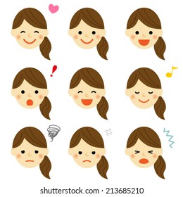 Facial expressions of woman / Vector EPS 10 illustration 