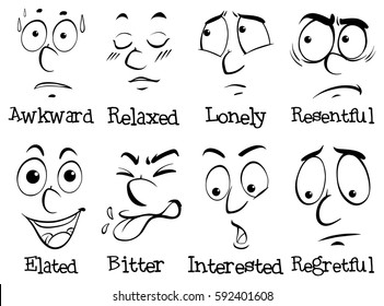Facial expressions with words illustration
