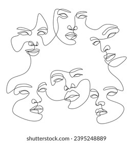facial faces emotion abstract illustration line art drawing creating collaboration circle relationship digital vector assets