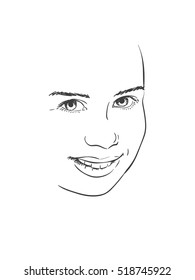 Facial features of beautiful young girl, Vector sketch Hand drawn illustration