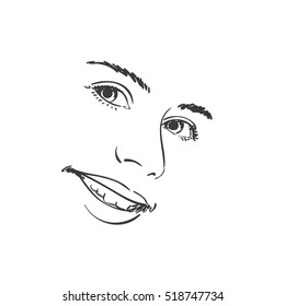 Facial features of beautiful young girl, Vector sketch Hand drawn illustration