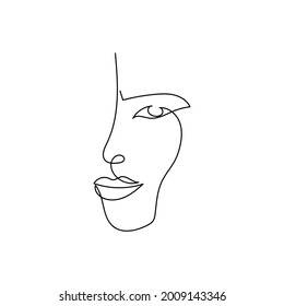 Facial features continuous line drawing. One line art of womans face, femininity, abstraction.