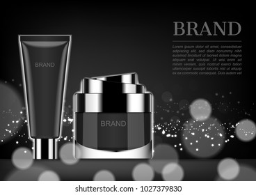 Facial foam and cream with small bubble lights and bokeh, vector cosmetic ads