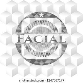 Facial grey emblem with geometric cube white background