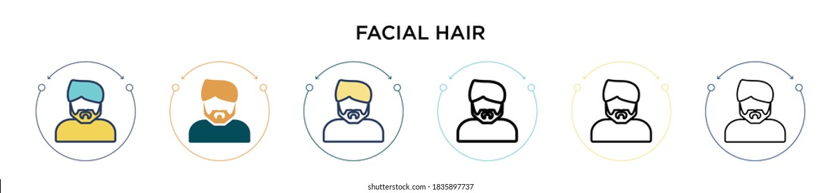 Facial hair icon in filled, thin line, outline and stroke style. Vector illustration of two colored and black facial hair vector icons designs can be used for mobile, ui, web
