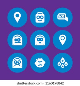 facial icon. 9 facial set with mirror, spa, pin and scared vector icons for web and mobile app